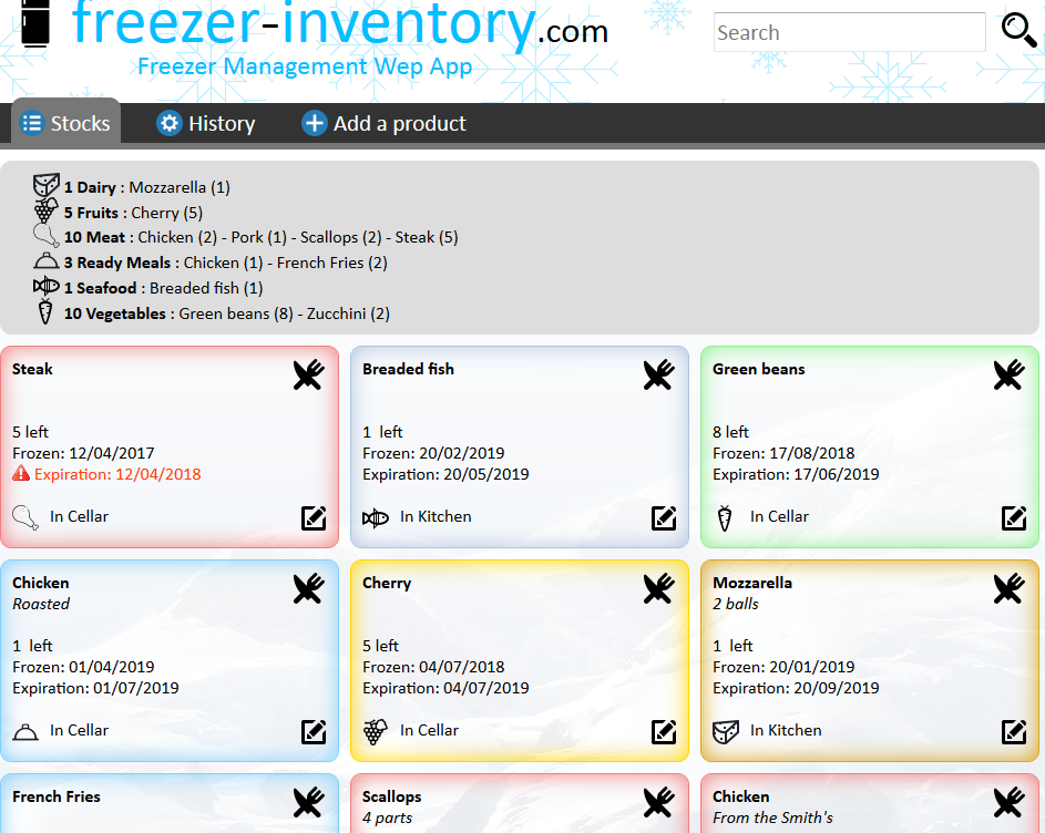 Freezer inventory list